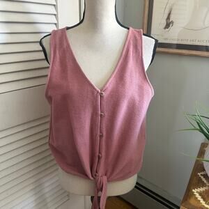Madewell Texture Thread Top Womens Large Pink Ribbed Knit Tie Front Minimalist